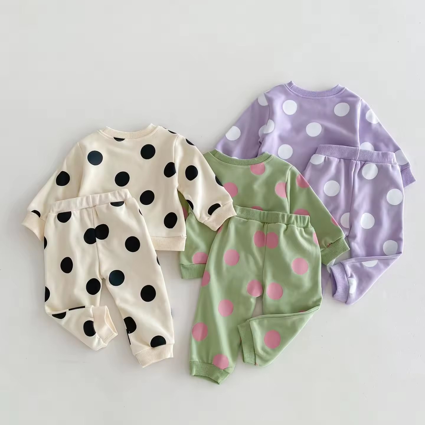 Spring New Boys Girls Cute Polka Dot Sweater And Pants Set Baby Casual Sports Two Piece Sweatshirt Set