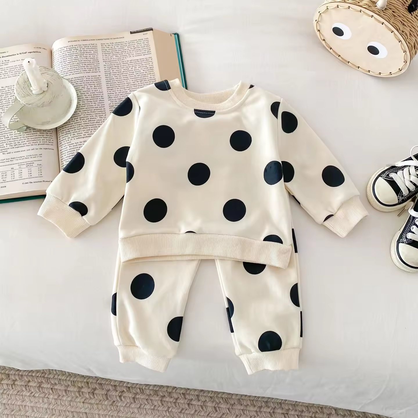 Spring New Boys Girls Cute Polka Dot Sweater And Pants Set Baby Casual Sports Two Piece Sweatshirt Set