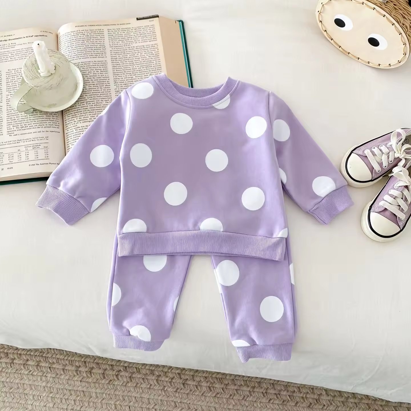Spring New Boys Girls Cute Polka Dot Sweater And Pants Set Baby Casual Sports Two Piece Sweatshirt Set