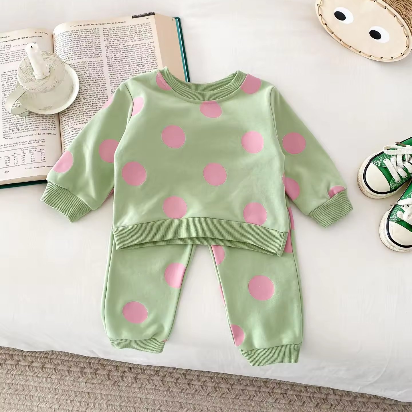 Spring New Boys Girls Cute Polka Dot Sweater And Pants Set Baby Casual Sports Two Piece Sweatshirt Set