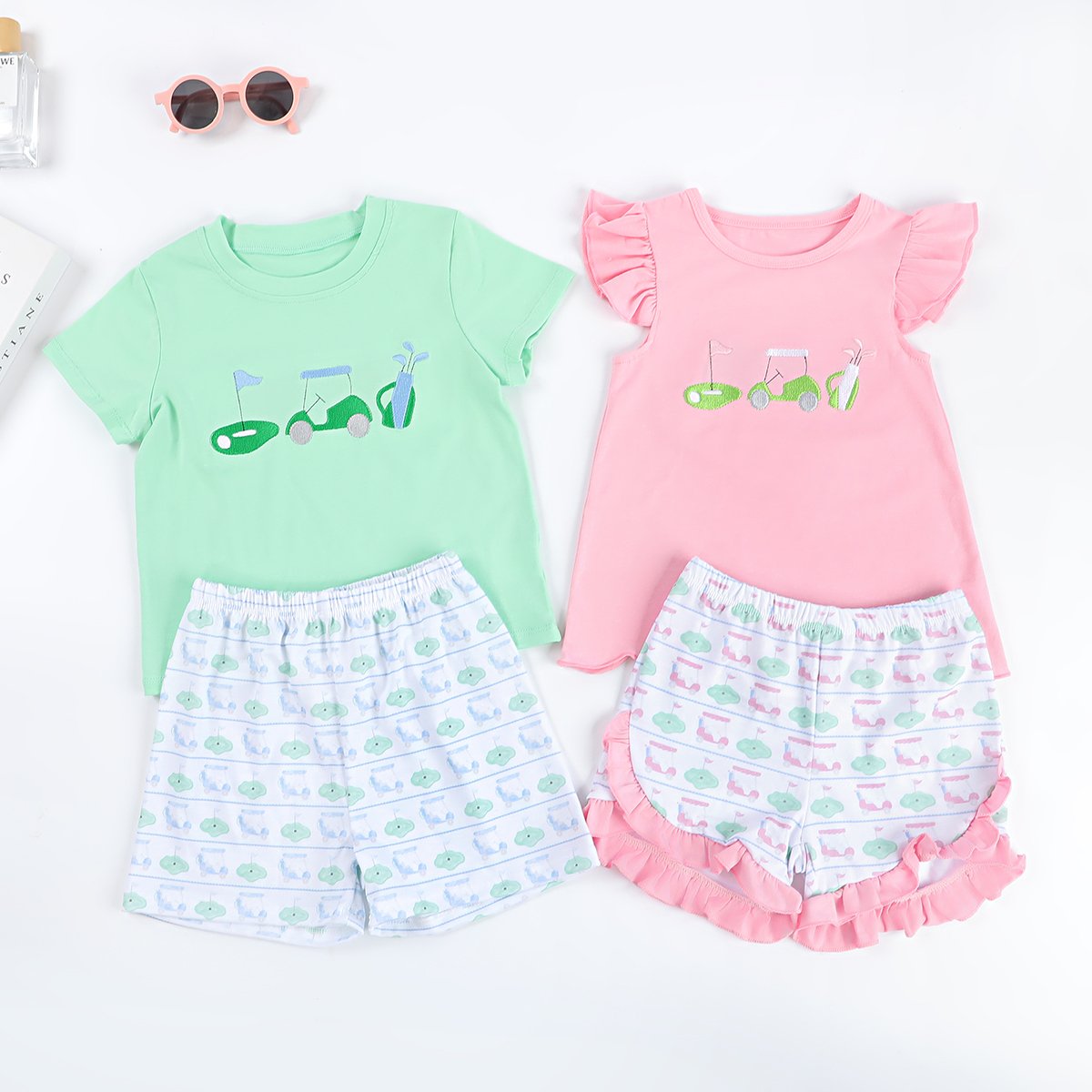 Customized rugby plaid print Organic Cotton boy clothing set Kids Baby suit children's clothing