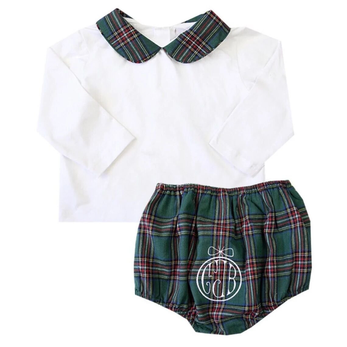 Custom baby boys girls clothing set monogram flannel plaid infant top and bloomer set cute toddler kids set