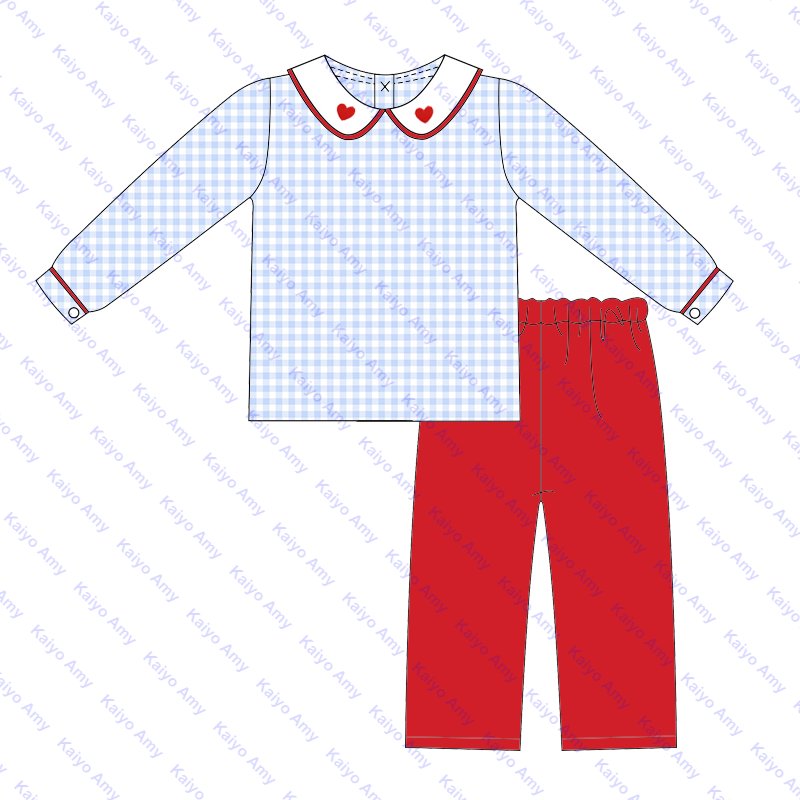 Valentine Day kids clothing girls dresses peter pan collared sibling matching outfits red heart baby boys clothes bloomer set