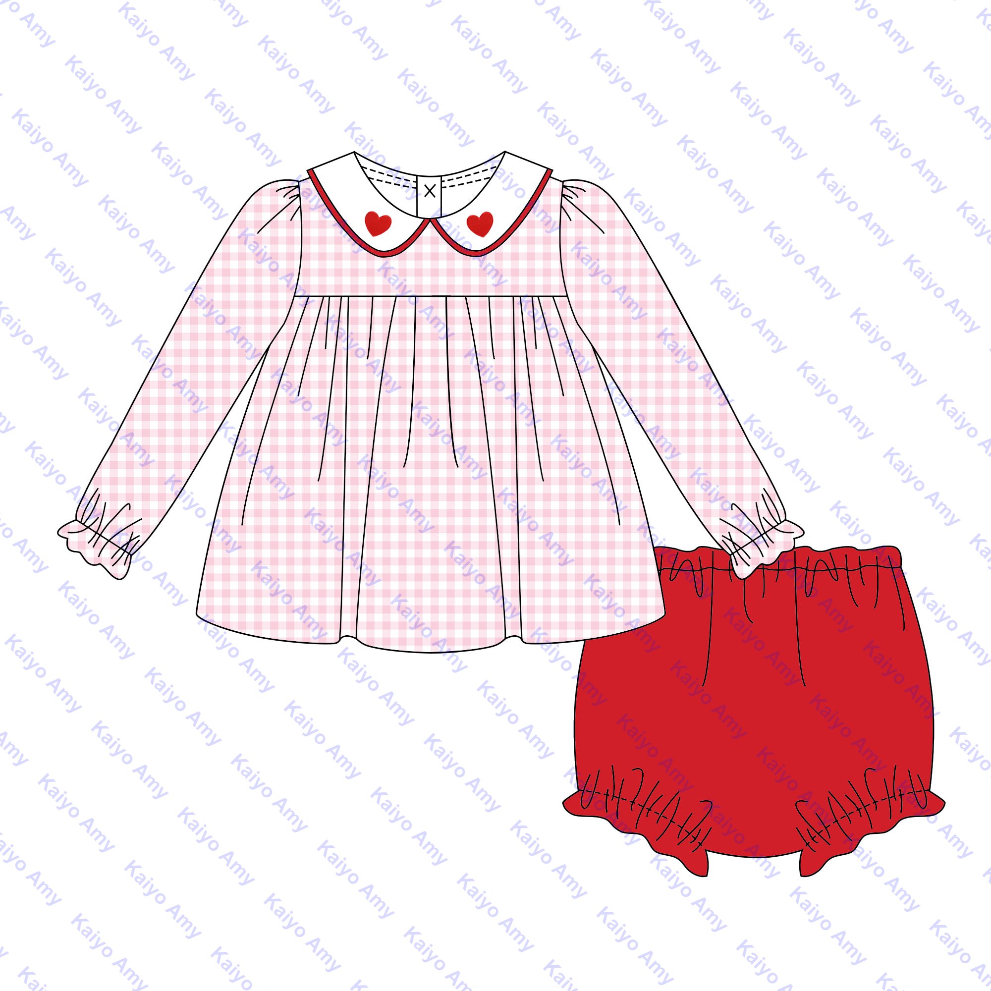 Valentine Day kids clothing girls dresses peter pan collared sibling matching outfits red heart baby boys clothes bloomer set