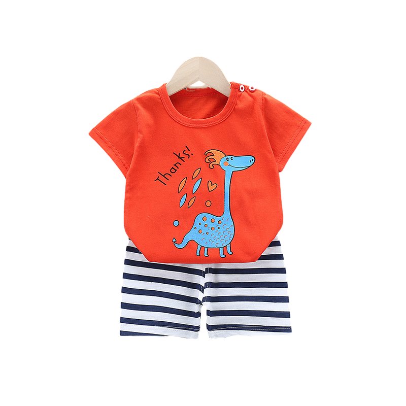 2024 Summer New Arrival 100% Cotton T-shirts Shorts Set Casual Breathable Animal Pattern Printed Boys Clothing Set