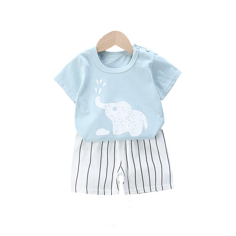 2024 Summer New Arrival 100% Cotton T-shirts Shorts Set Casual Breathable Animal Pattern Printed Boys Clothing Set