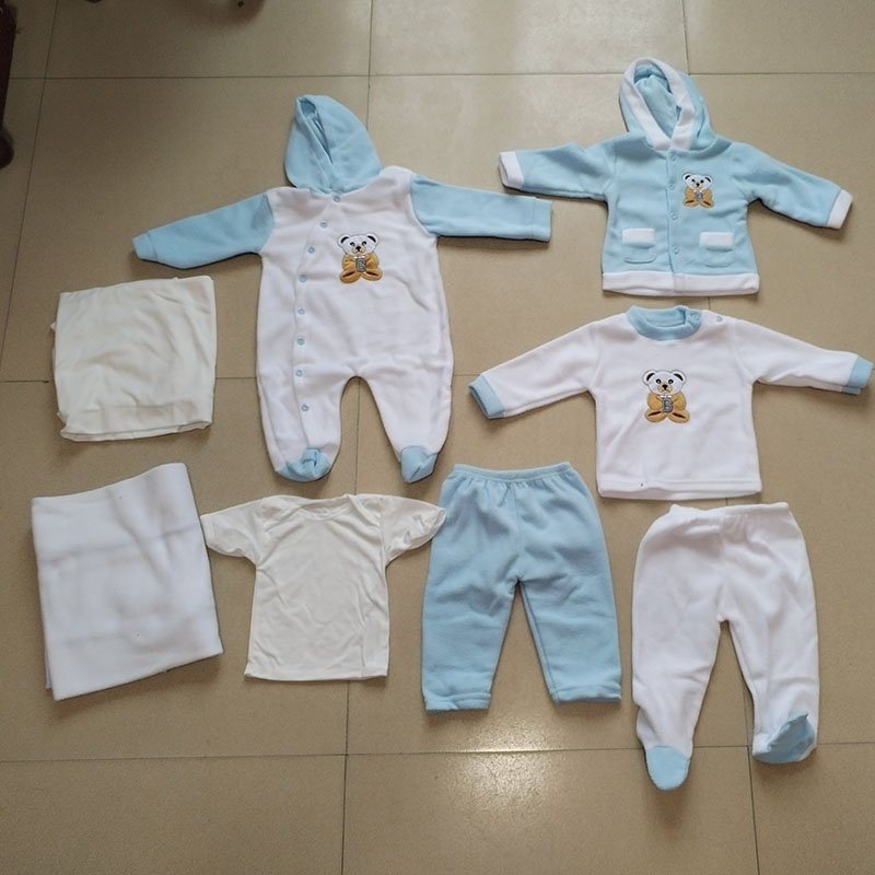 Toddler Baby Boy Girl Polar Fleece 8 Piece Clothes Long Sleeve Plush Pullover Sweatshirt Trousers Set Cute Newborn Baby Clothes