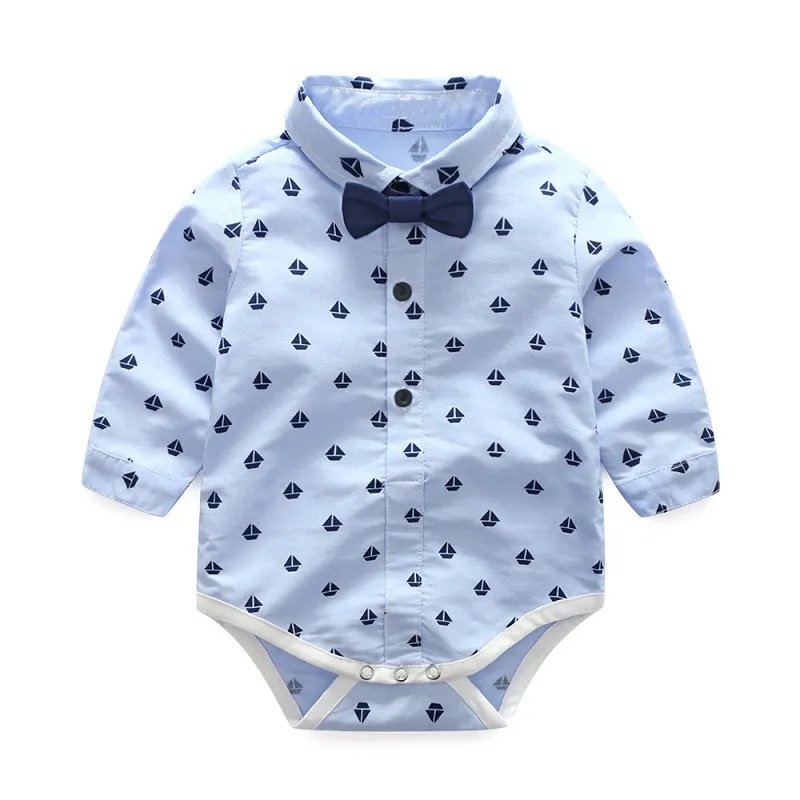 New Arrival Vest Sailboat Print Romper with Bow Pants Baby Boy Party Clothes Suits for Toddler Outfit Baby Set Clothing