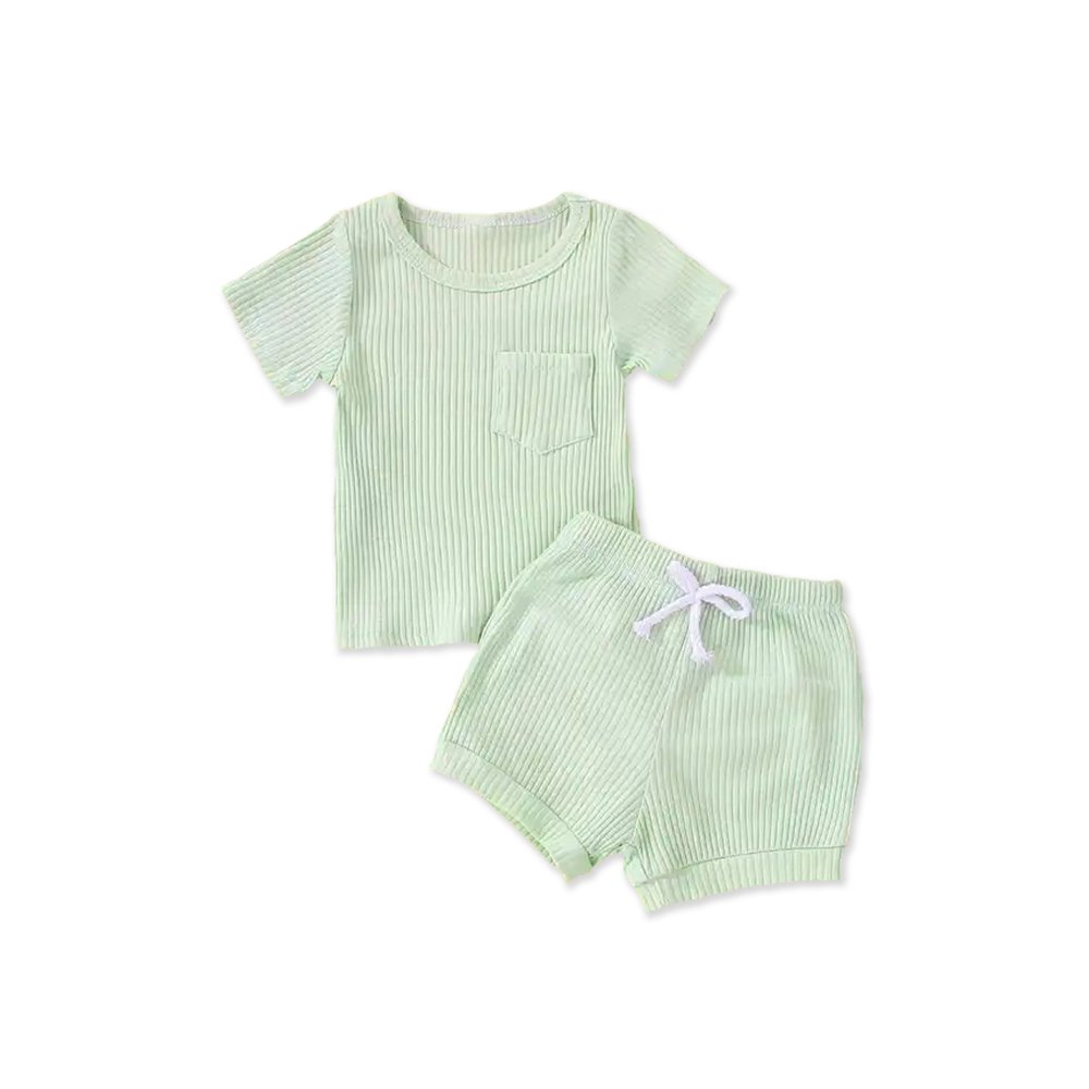 Summer Kids Short Sleeve Clothing Sets 12-18 Months Infant Newborn Cotton Waffle Baby Clothes Set For Girls Boys