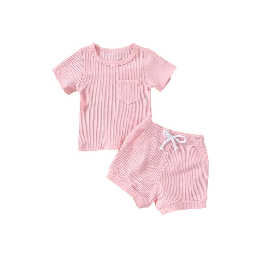 Summer Kids Short Sleeve Clothing Sets 12-18 Months Infant Newborn Cotton Waffle Baby Clothes Set For Girls Boys