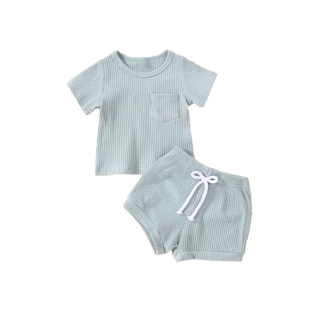 Summer Kids Short Sleeve Clothing Sets 12-18 Months Infant Newborn Cotton Waffle Baby Clothes Set For Girls Boys