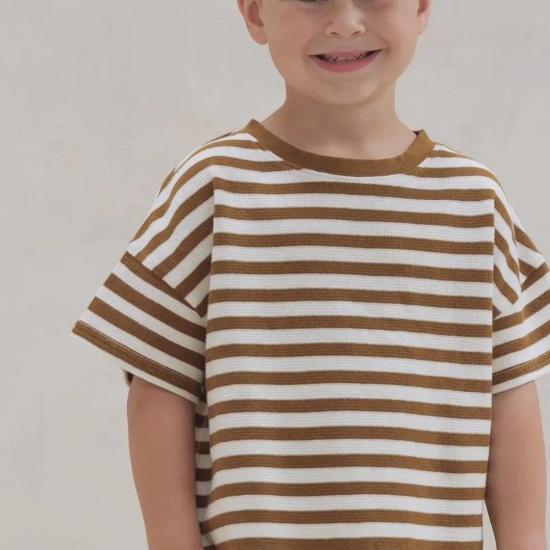 Summer trending baby boy outfits clothing manufacturers tracksuit 95% cotton 5% spandex jersey stripe boy set