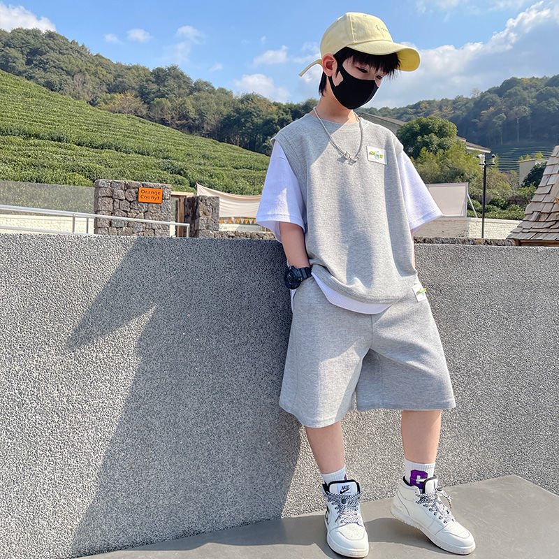 2 Colors Children Clothes Boys Summer Yellow Suit New Short Sleeve Medium Child Thin Sports Cool Handsome Summer Trend Blue Sets
