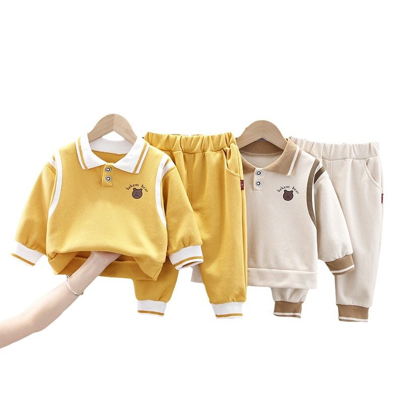 custom logo two piece autumn suit soft sports casual long sleeve kids hoodies boy clothing sets 4 to 12 years old