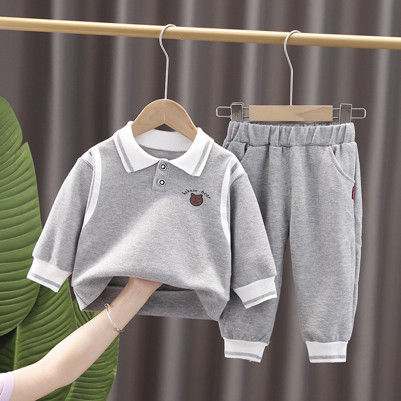 custom logo two piece autumn suit soft sports casual long sleeve kids hoodies boy clothing sets 4 to 12 years old