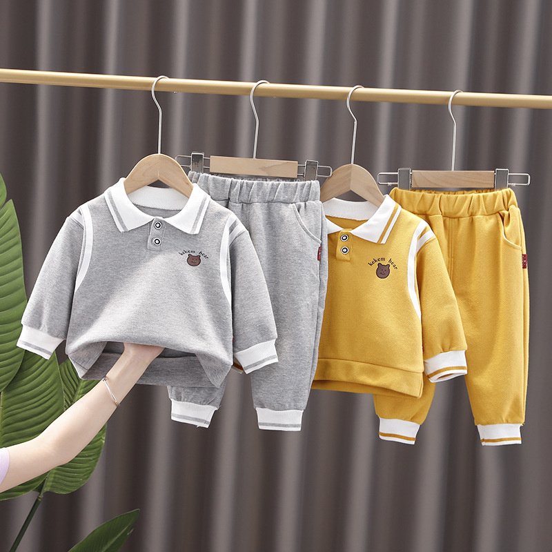 custom logo two piece autumn suit soft sports casual long sleeve kids hoodies boy clothing sets 4 to 12 years old