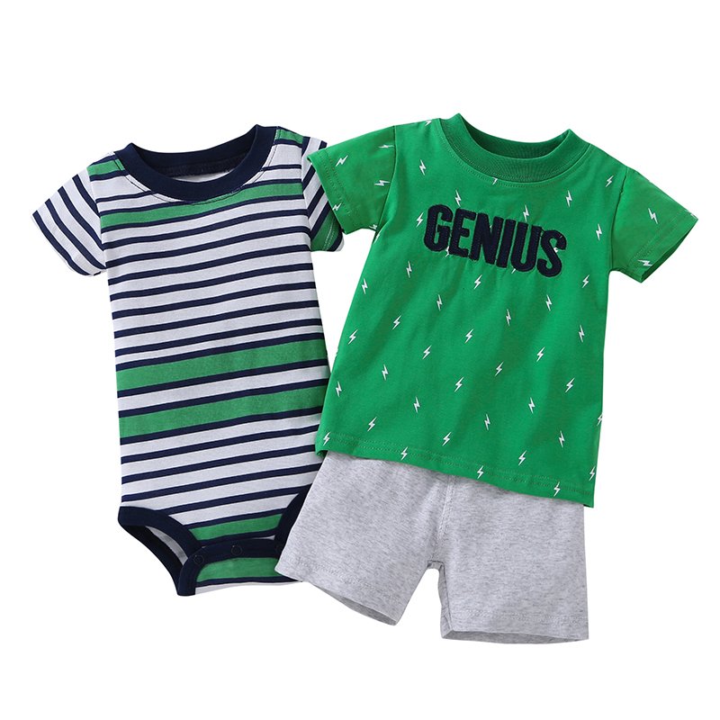 High quality baby outfits t shirt pants romper baby summer clothes 3 pieces toddler boys clothing sets