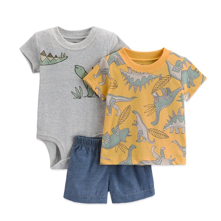 High quality baby outfits t shirt pants romper baby summer clothes 3 pieces toddler boys clothing sets