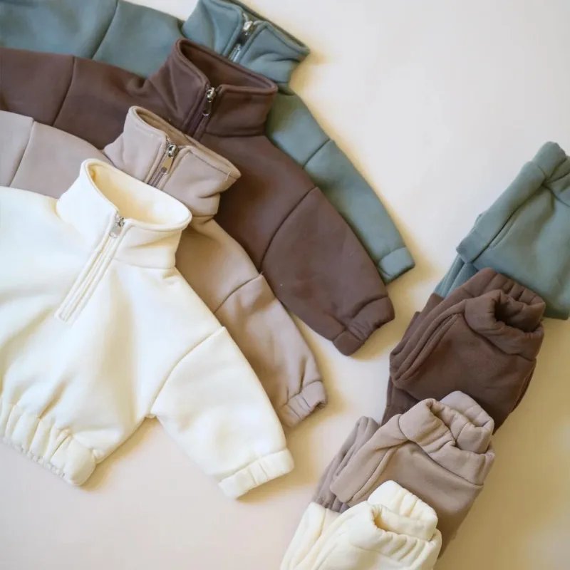 Winter Children Clothing Sets Thicken Sport Suits for Kids Plus Velvet Boys Girls Tracksuits Baby Outfits Toddler Pullover Pants