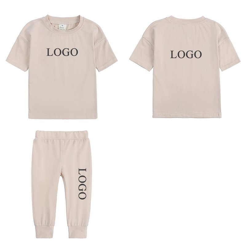 2024 fall kids clothes short sleeve cotton solid custom two piece boys clothing sets