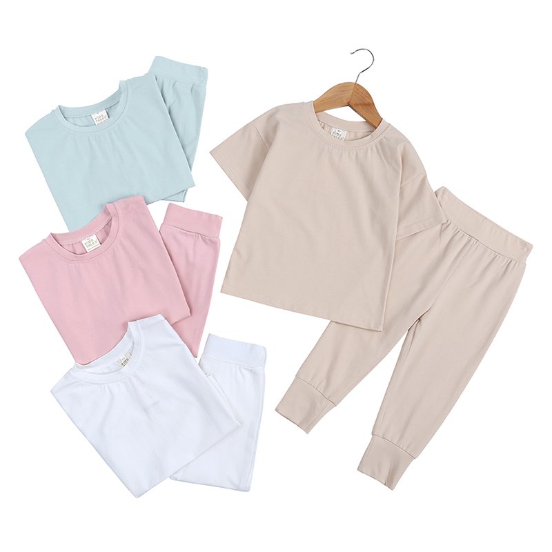 2024 fall kids clothes short sleeve cotton solid custom two piece boys clothing sets