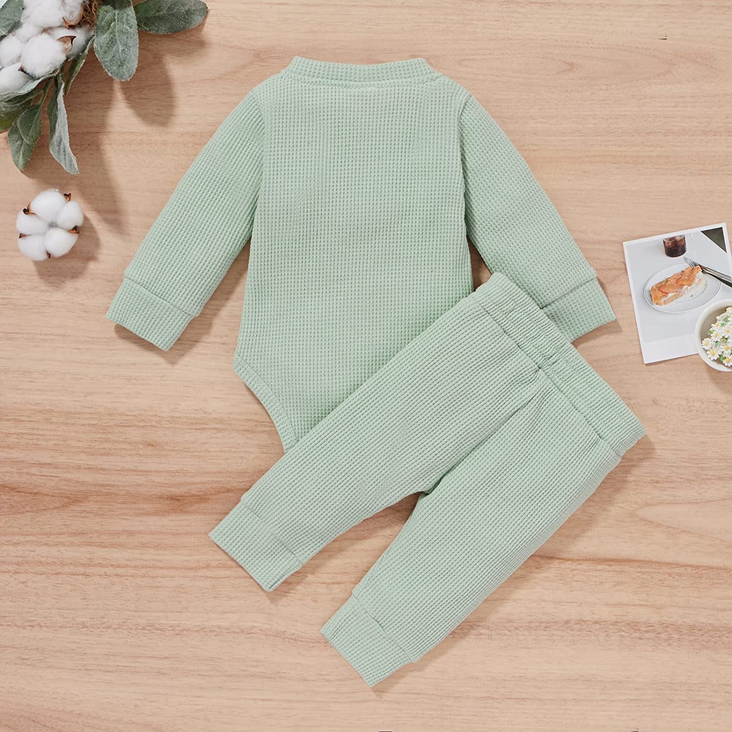 Newborn Baby Boy Girl Clothes Ribbed Knitted Cotton Long Sleeve Romper Long Pants Solid Color Fall Winter Outfits
