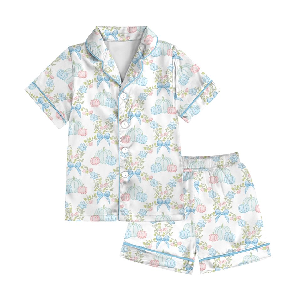 Baby Boy Girl Custom Clothes Set Summer Kids Clothing Pumpkin Printed Newborn Short Sleeve Outfits