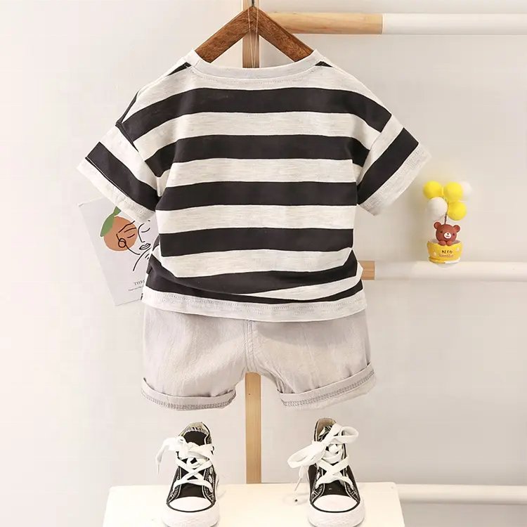 Summer Wholesale Kids Boys Clothes Set Fashion Casual Stripe Short Sleeve Shorts For Children