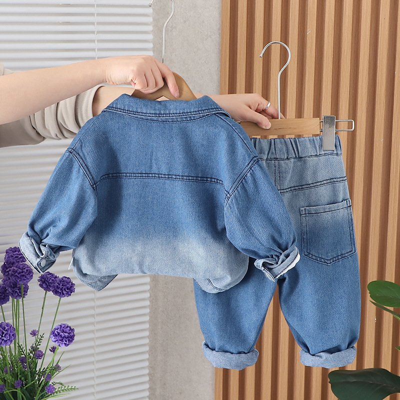 Latest Style Spring Autumn Kids Denim Outfits 3pcs T-shirt+Jacket+Pants Cartoon Print Casual Boys Clothing Sets
