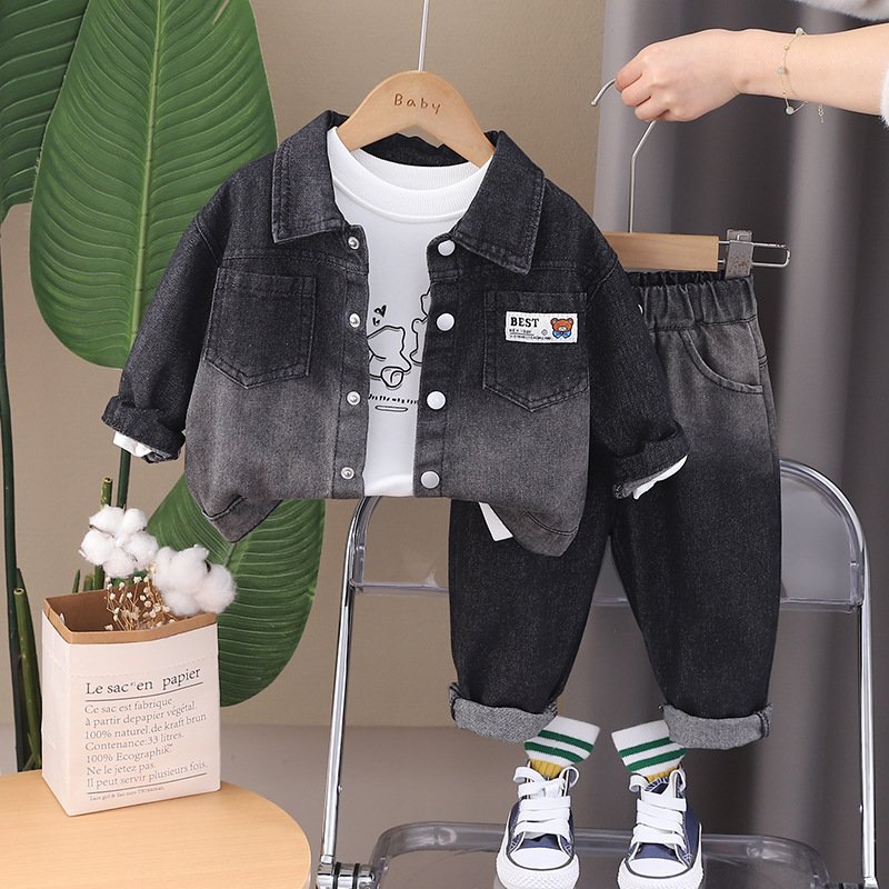 Latest Style Spring Autumn Kids Denim Outfits 3pcs T-shirt+Jacket+Pants Cartoon Print Casual Boys Clothing Sets