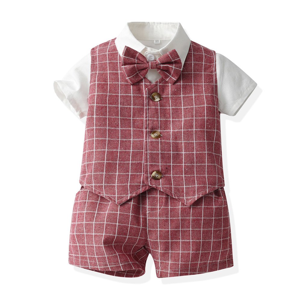 Kids Clothing Set summer Child Suit Wedding Formal Dress British Waistcoat Shirt Shorts with pants Baby Boy Birthday Clothes