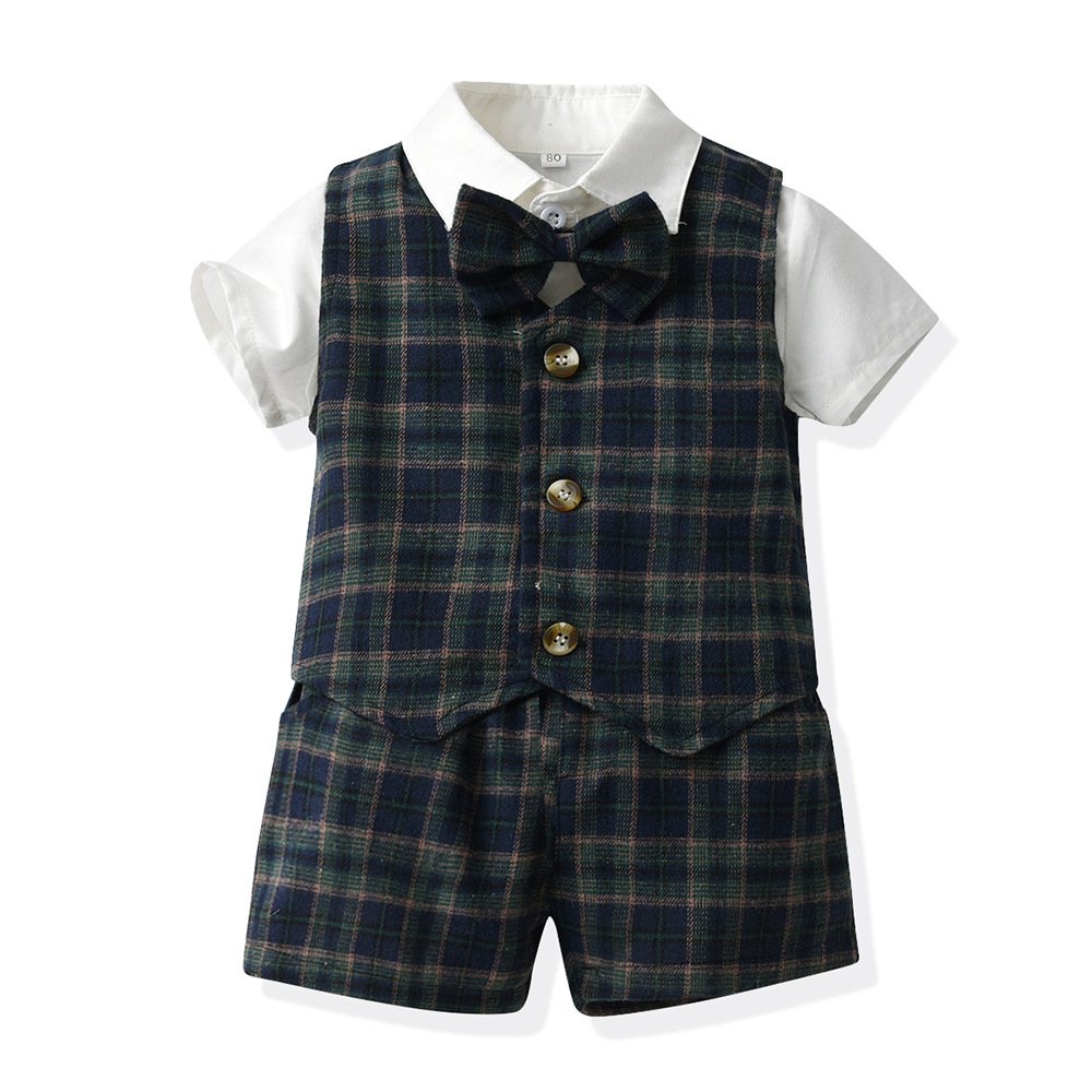 Kids Clothing Set summer Child Suit Wedding Formal Dress British Waistcoat Shirt Shorts with pants Baby Boy Birthday Clothes