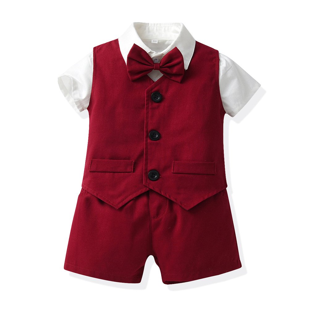 Kids Clothing Set summer Child Suit Wedding Formal Dress British Waistcoat Shirt Shorts with pants Baby Boy Birthday Clothes