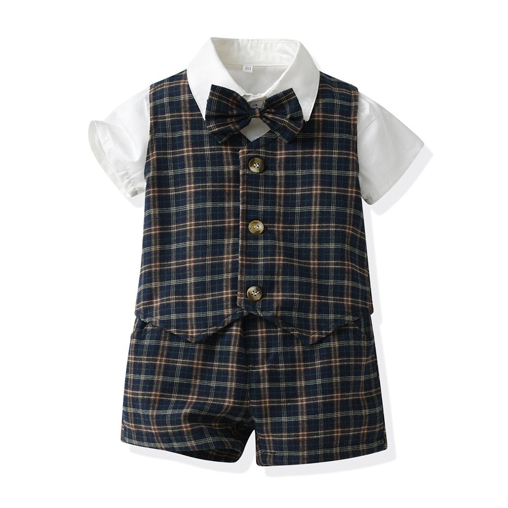 Kids Clothing Set summer Child Suit Wedding Formal Dress British Waistcoat Shirt Shorts with pants Baby Boy Birthday Clothes