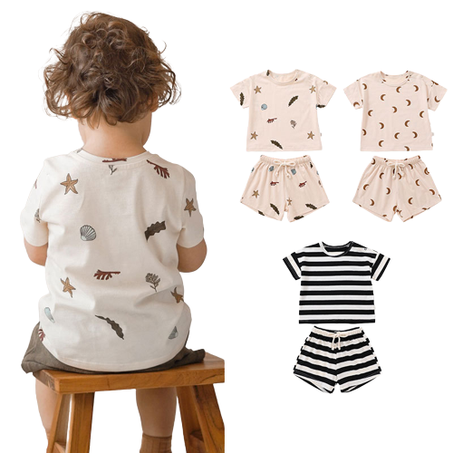 Baby Summer Short Sleeve Suit Baby Cotton Clothes Boys And Girls Foreign Print Shorts Out Wear