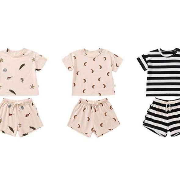 Baby Summer Short Sleeve Suit Baby Cotton Clothes Boys And Girls Foreign Print Shorts Out Wear