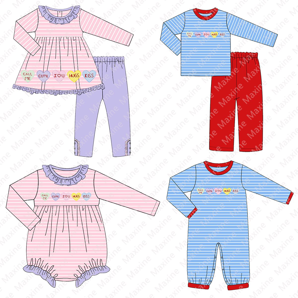 Loq Moq Customization Boys Clothing Sets Valentine's Day Big Boy Outfits Heart Embroidery Children Clothes