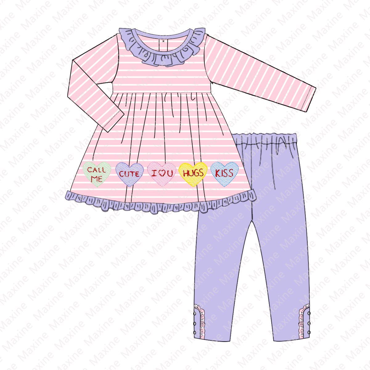 Loq Moq Customization Boys Clothing Sets Valentine's Day Big Boy Outfits Heart Embroidery Children Clothes