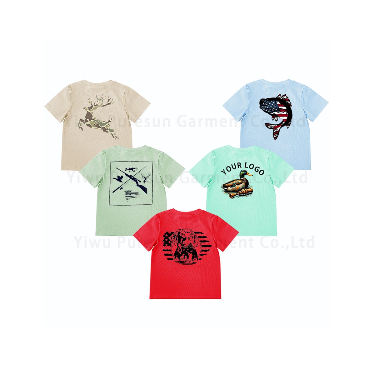 Custom logo shirt children's clothing hunting dog pattern kid clothes custom camo cargo shorts set