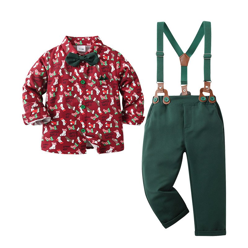 Christmas 2024 Baby Boy Clothes Two-Piece Children's Suit Baby Christmas Santa Printed Show Boy Clothing Sets Gifts