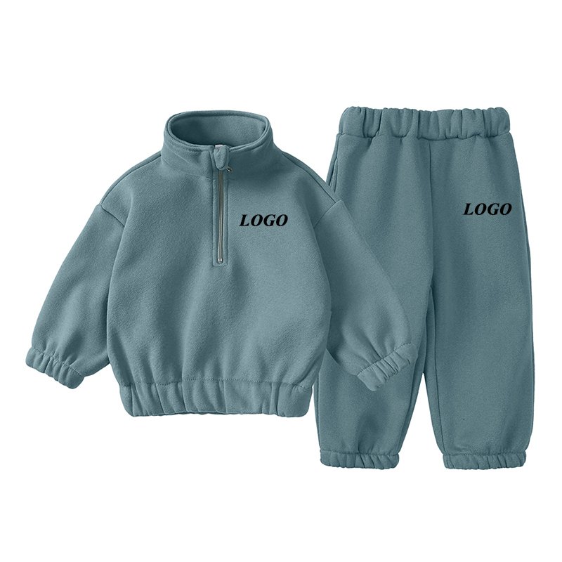 custom kids sweatsuit wholesale tracksuits fleece solid winter clothing toddler boy girl clothes set children sweatshirt set