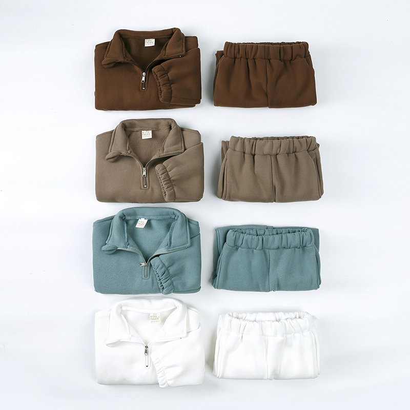 custom kids sweatsuit wholesale tracksuits fleece solid winter clothing toddler boy girl clothes set children sweatshirt set