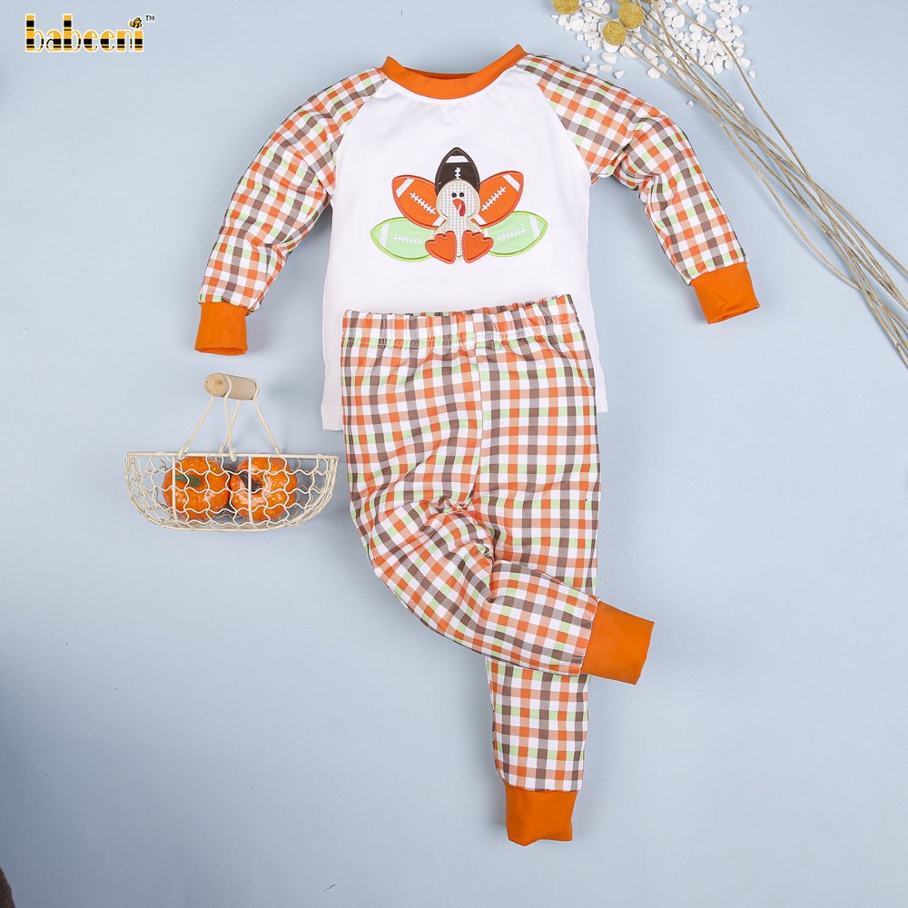 Turkey applique baby loungewear ODM wholesale smocked children clothing boys clothing sets - BB2719