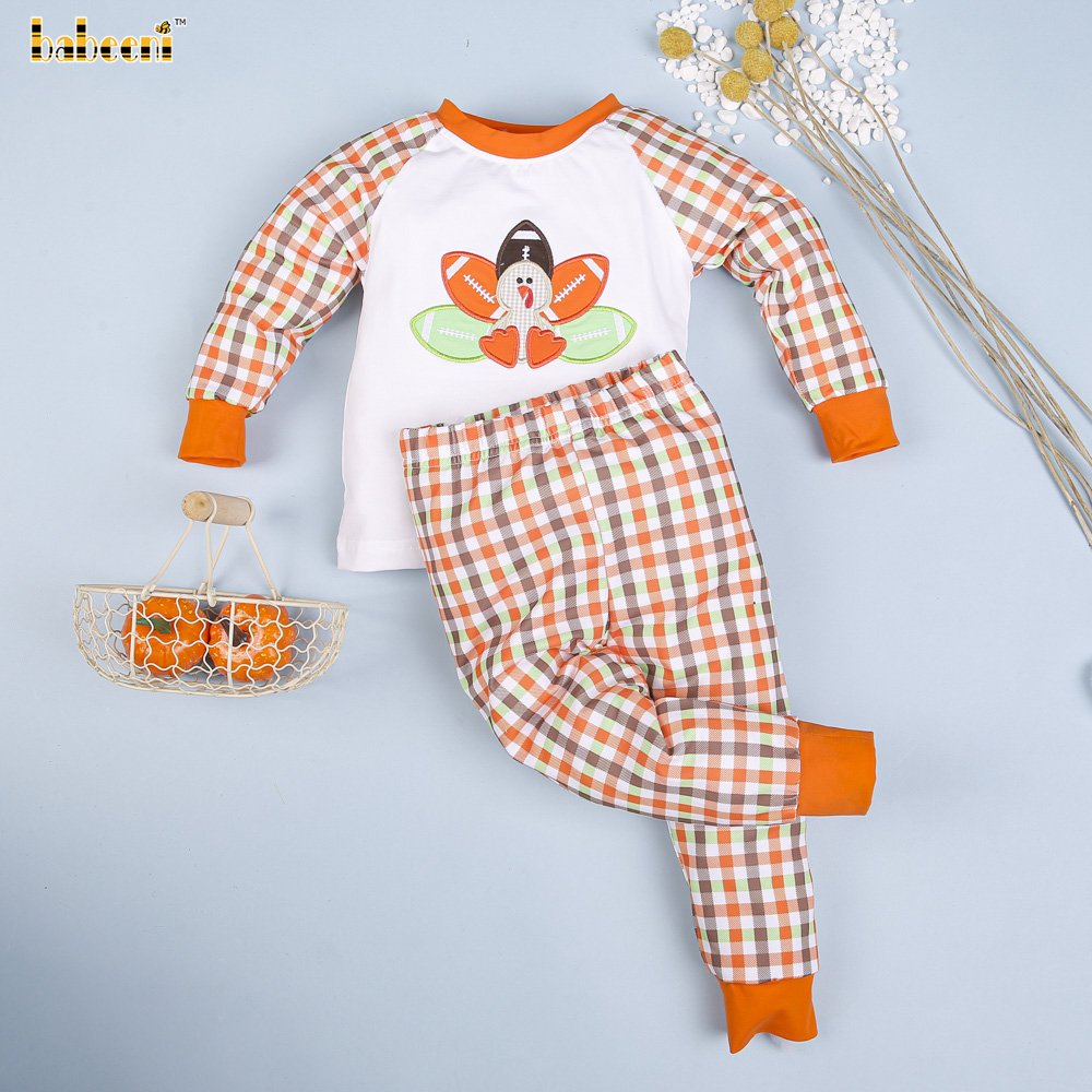 Turkey applique baby loungewear ODM wholesale smocked children clothing boys clothing sets - BB2719