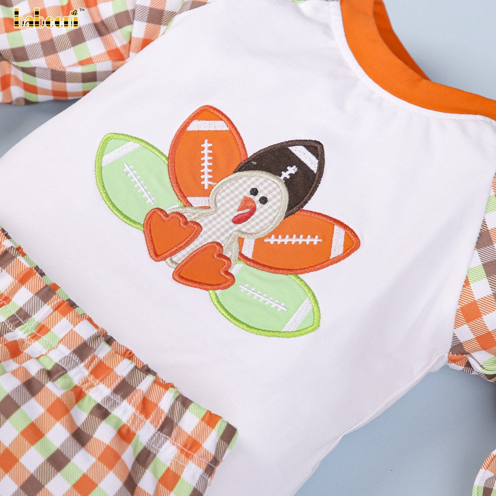 Turkey applique baby loungewear ODM wholesale smocked children clothing boys clothing sets - BB2719
