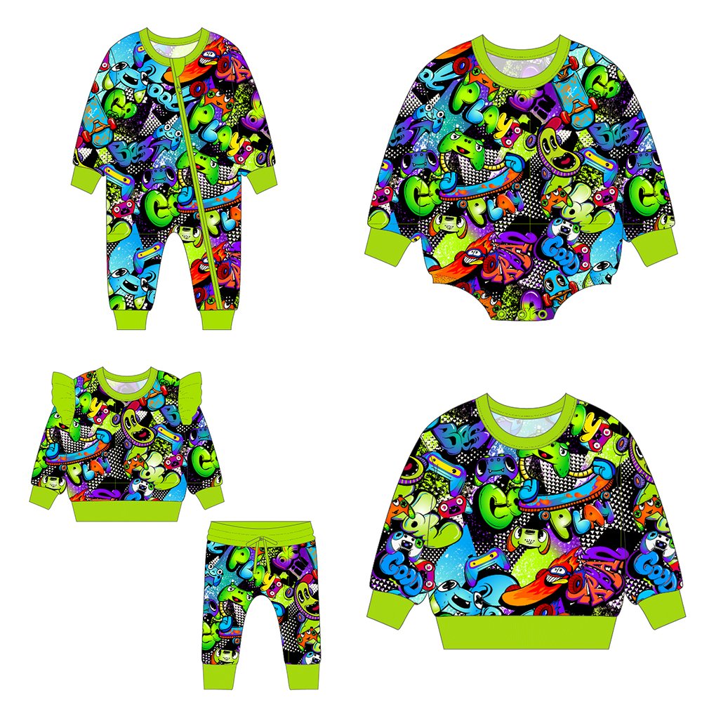 OEM custom design cute Factory Baby Romper Printed bamboo Baby Clothes Set Long Sleeve Newborn Baby Clothes