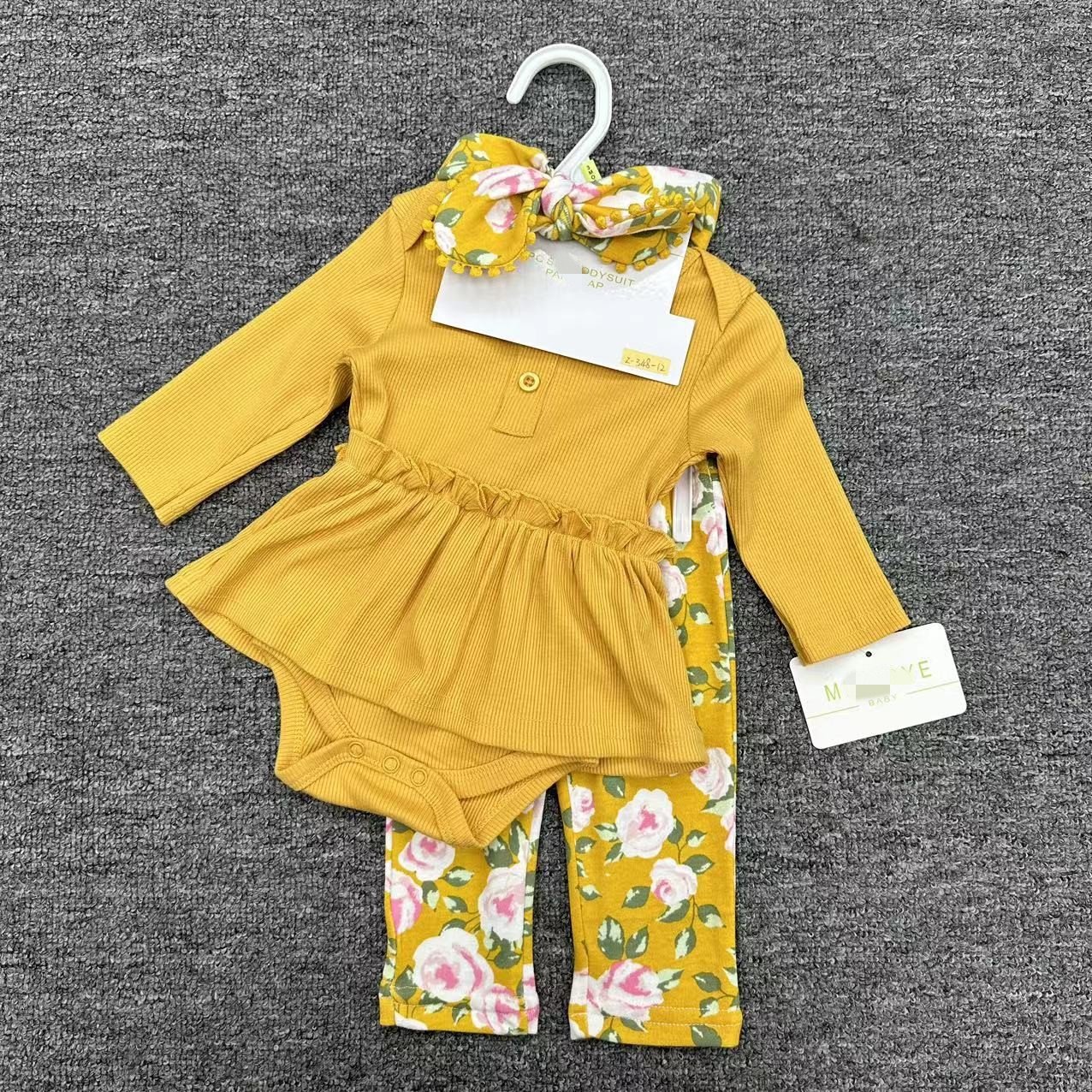 New Born Baby Girl 0-9months Romper Dress Trousers And Hairband 3pcs Set Long Sleeve Solid Color Clothes Set