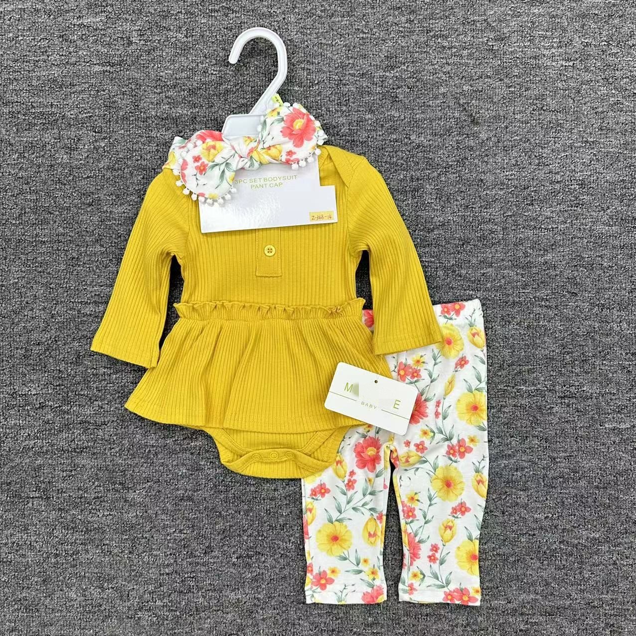 New Born Baby Girl 0-9months Romper Dress Trousers And Hairband 3pcs Set Long Sleeve Solid Color Clothes Set