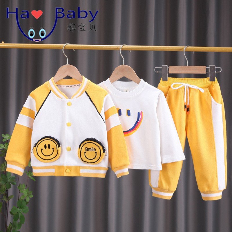 Hao Baby Boys' Long Sleeve Set Children's Fashionable Baby Boy Clothing Set Children's Splice Cartoon Coat Three Piece Set Baby