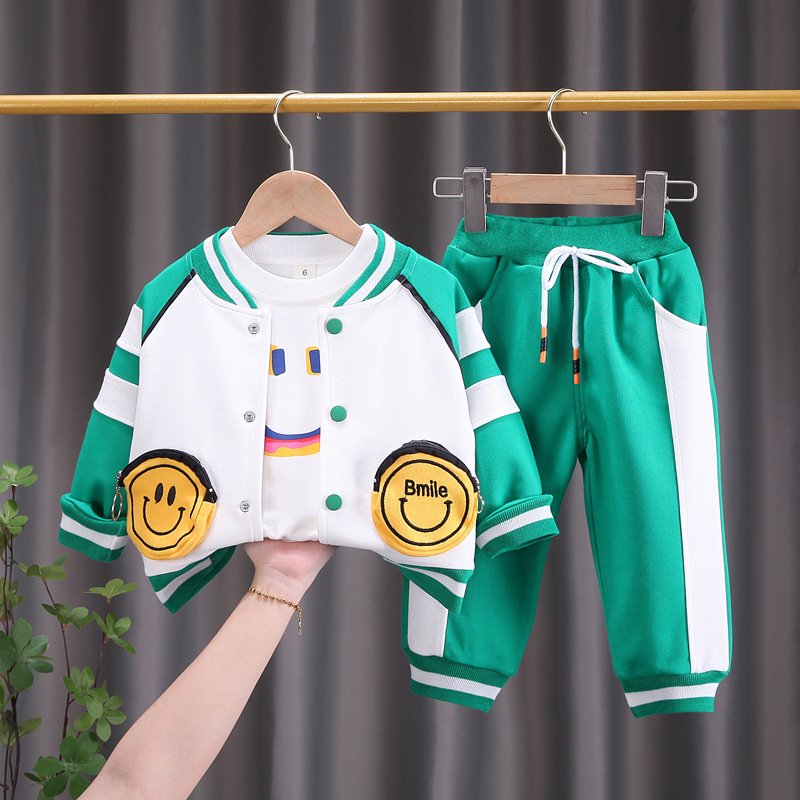 Hao Baby Boys' Long Sleeve Set Children's Fashionable Baby Boy Clothing Set Children's Splice Cartoon Coat Three Piece Set Baby